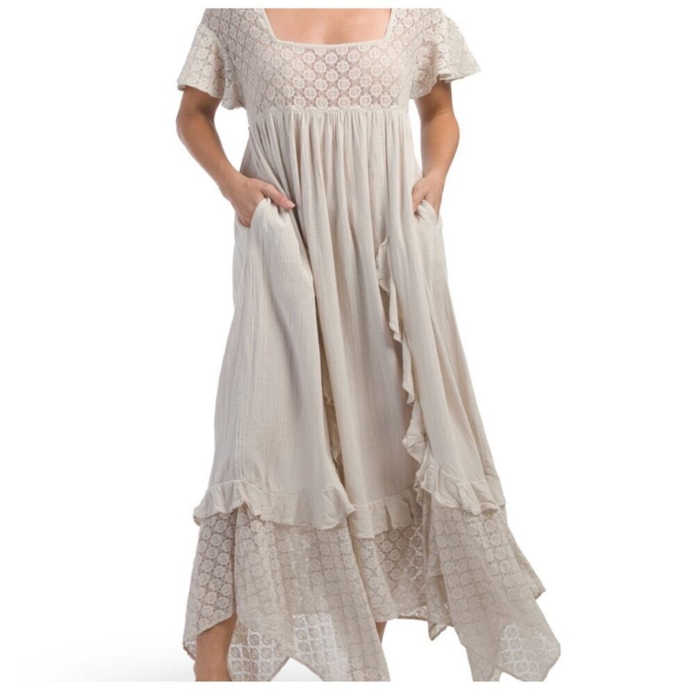 Free People Bring The Romance Midi Dress Khaki Beige Oversized XS￼
